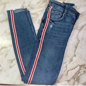Zara Blue Jeans with Red and White Stripe